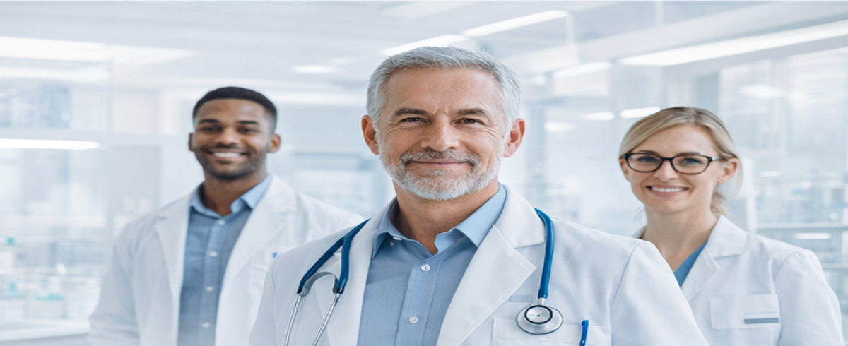 Clinical research professionals in a modern lab
